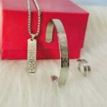 আয়াতুল কুরসি খোদাই করা প্রিমিয়াম কম্বো সেট – চেইন লকেট, আংটি ও ব্রেসলেট | Silver - Image 4